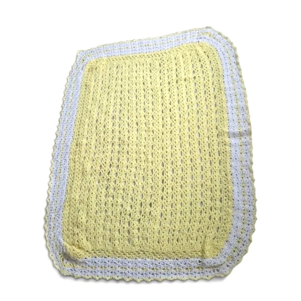 Yellow & White Baby Blanket  Handmade Crochet 57